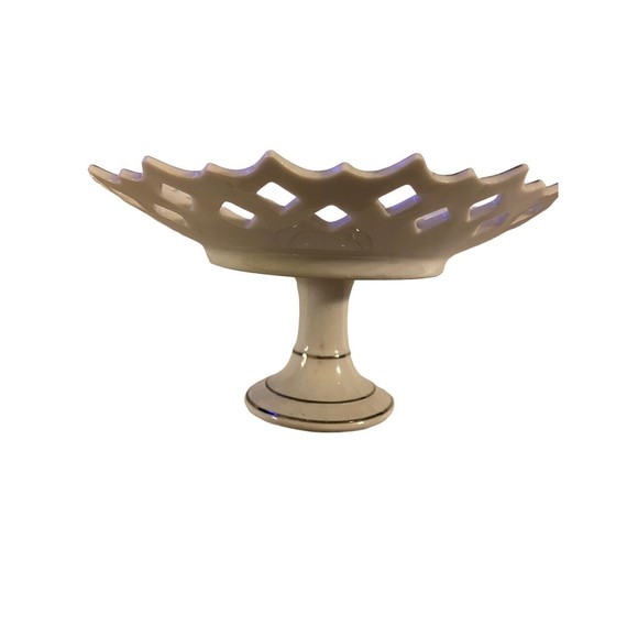 1960's St Clair Creations Japan Almak Pedestal Candy Dish Diamond Cut Out Wheat - Picture 2 of 9